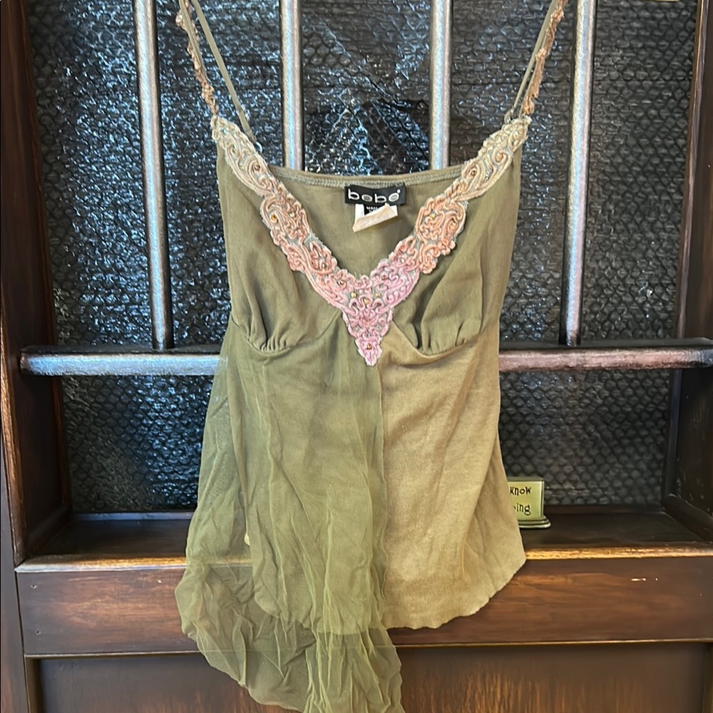 Bebe Green Camisole with Asymmetrical Embellishments